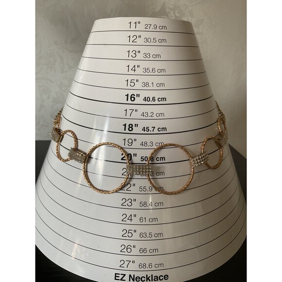 Gold Tone Circle Necklace Rhinestones Adjustable Chain Statement Jewelry - Picture 2 of 5